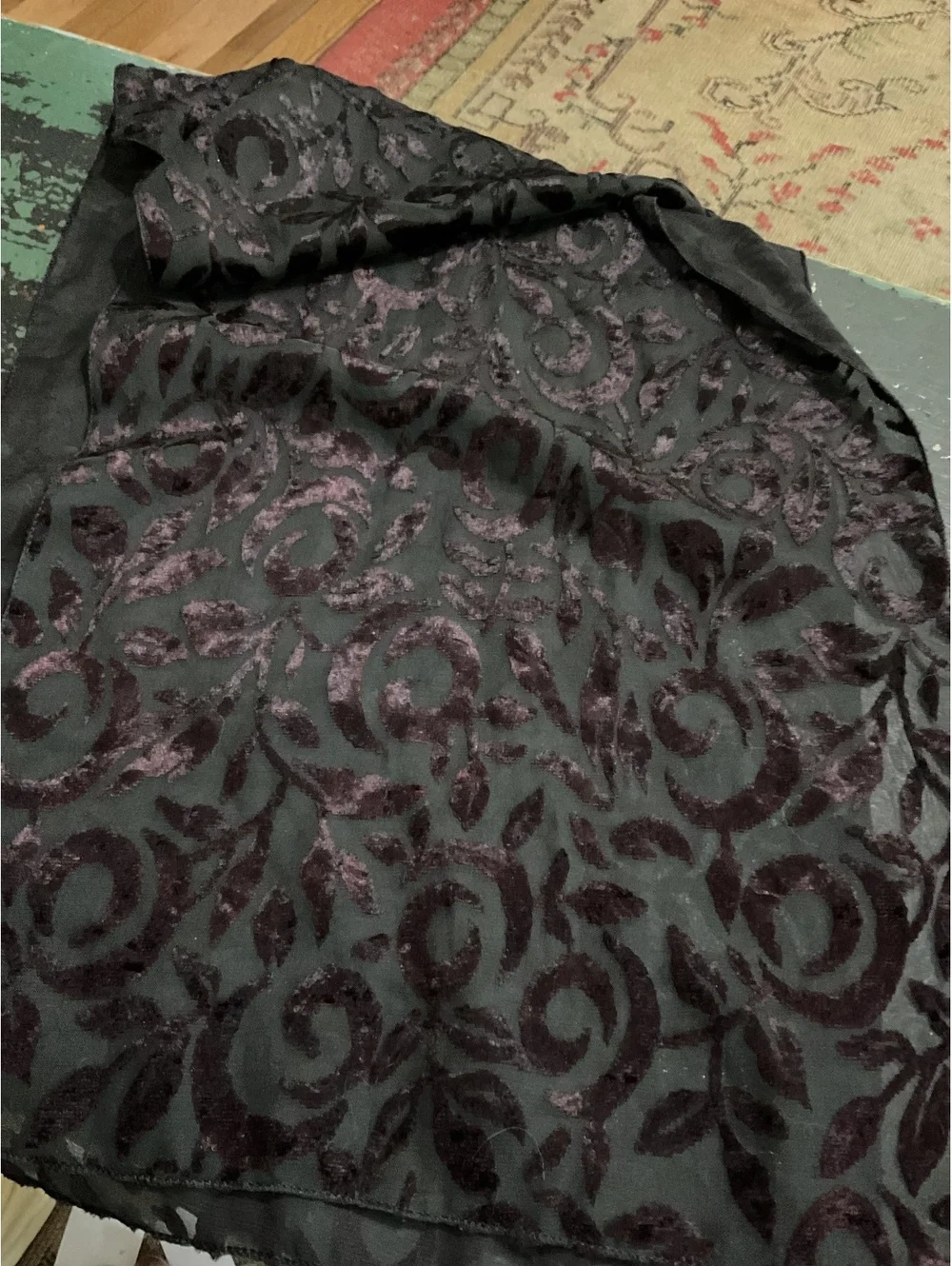 Elegant Black Sheer and Velvet Burnt Out Scarf Witchy Dark Romance